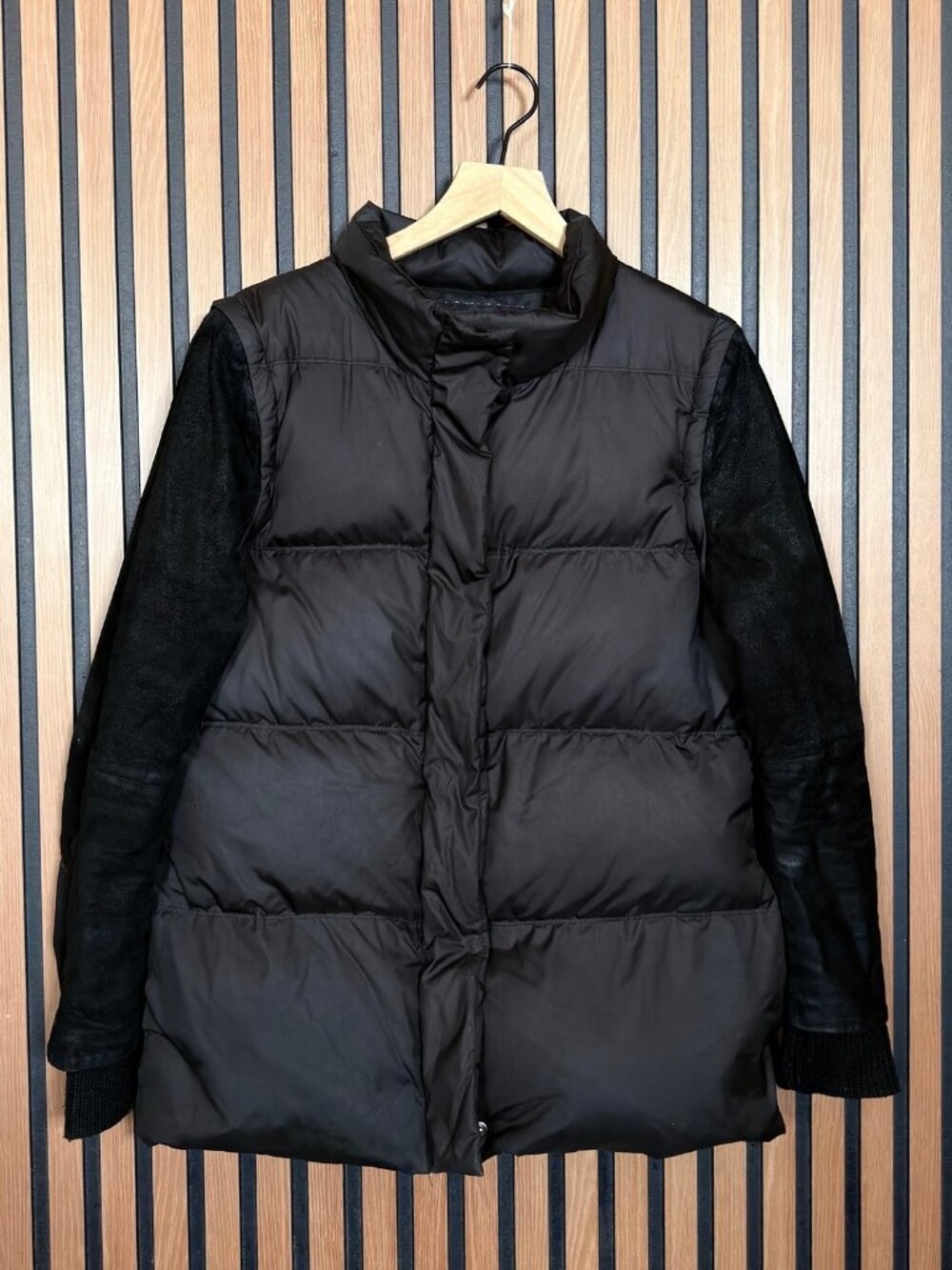 Maje Jacket 38 Womens Black Puffer Down Full Zip Cuir Leather Danae Button Snap